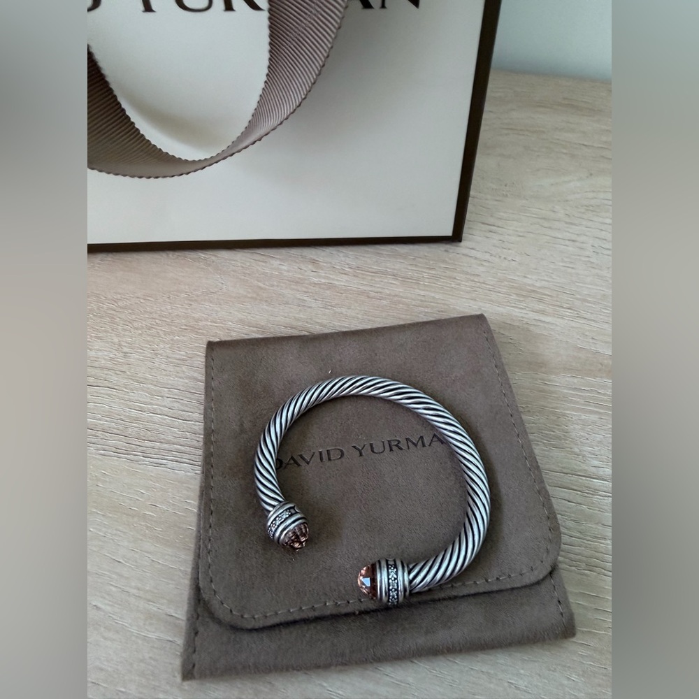 David Yurman Silver Cable Bracelet with Diamond Accents